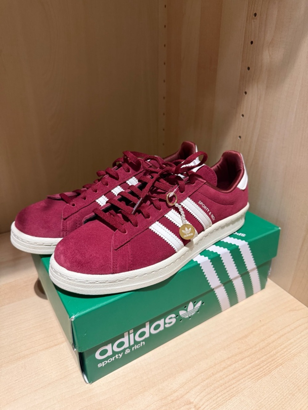 NEW Adidas x Sporty & Rich Campus Burgundy Suede Sneakers with White Stripes